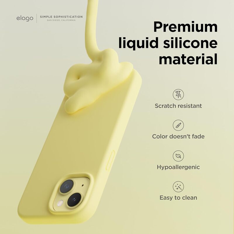 Elago Liquid Silicone for iPhone 15 Plus Case Cover Full Body Protection, Shockproof, Slim, Anti-Scratch Soft Microfiber Lining - Yellow
